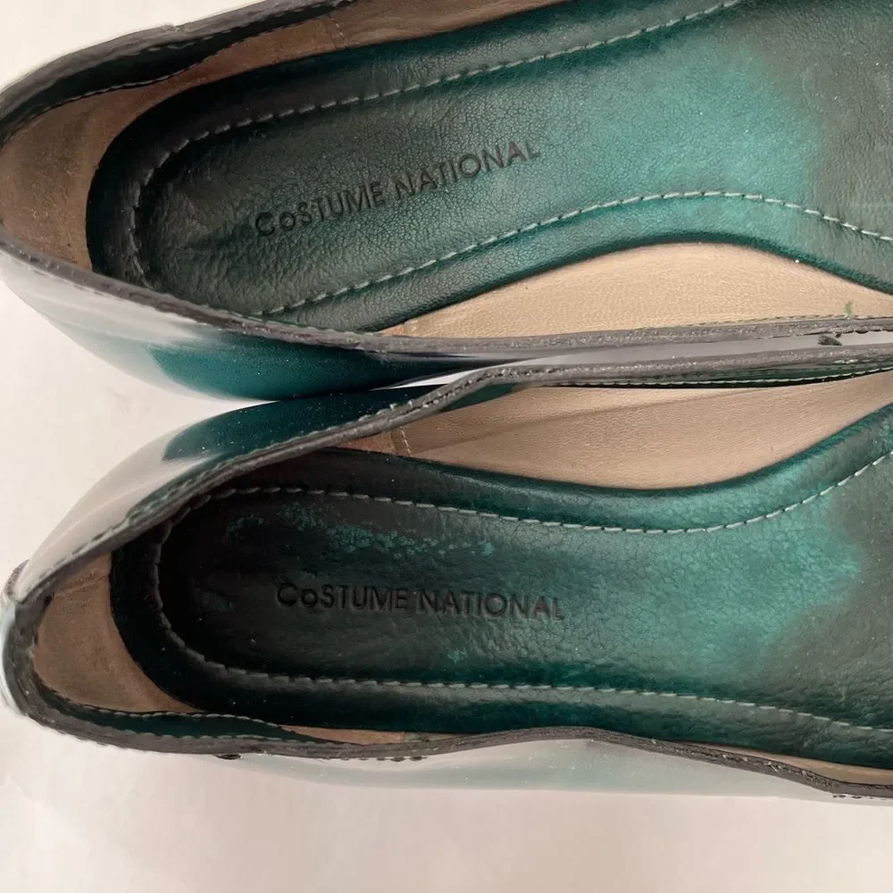 CNC Costume National Teal Pointed-Toe Leather Flats